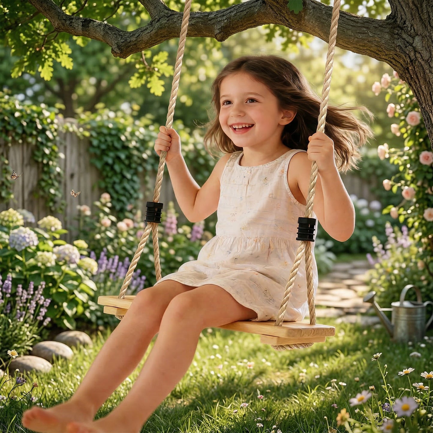 Wooden Swing Seat, Kids Swing Set with Adjustable Rope