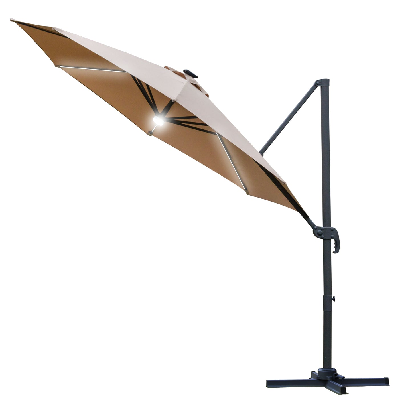 3(m) LED Cantilever Parasol Outdoor Sun Umbrella w/ Base Solar Lights