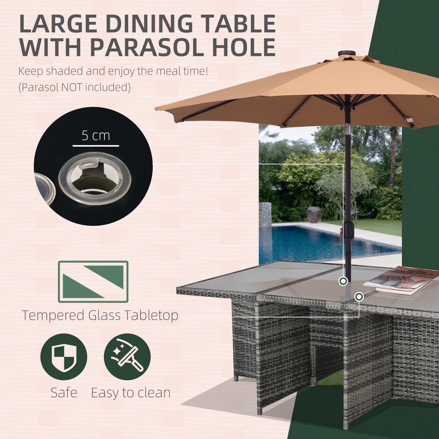 10 Seater Rattan Cube Garden Furniture Set with Parasol Hole
