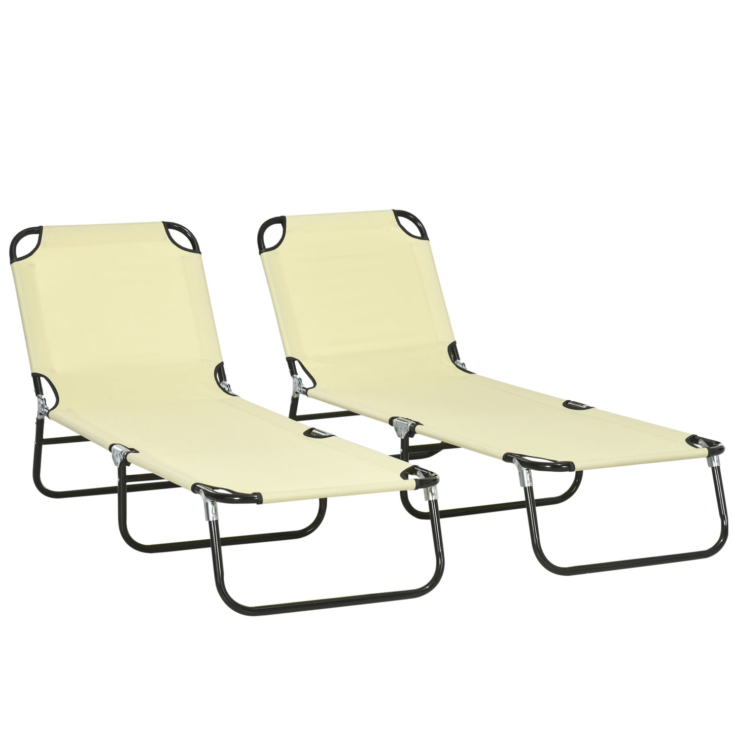 Set of Two Metal Frame Folding Sun Loungers