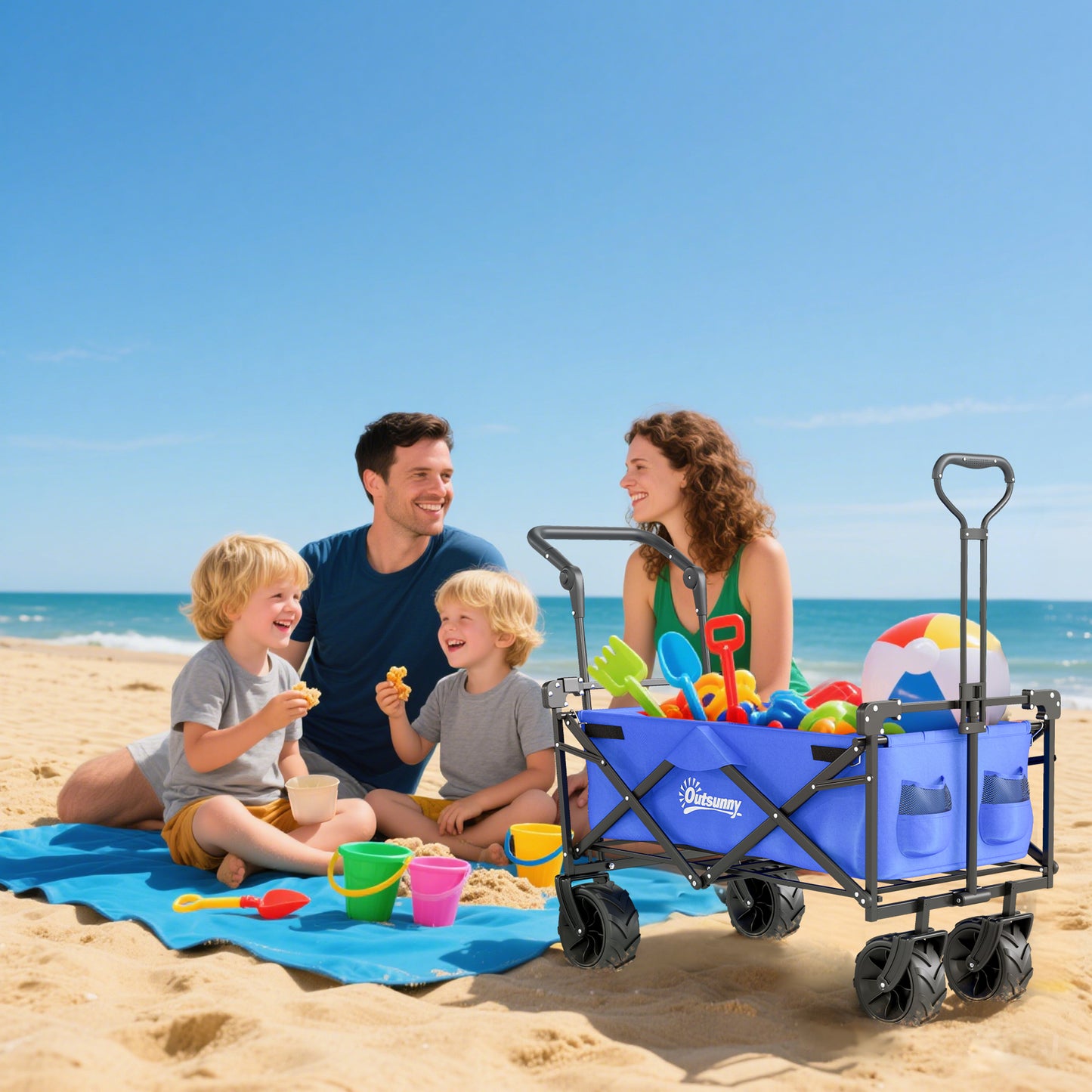 Folding Trolley Cart Storage Wagon Beach Trailer 4 Wheels