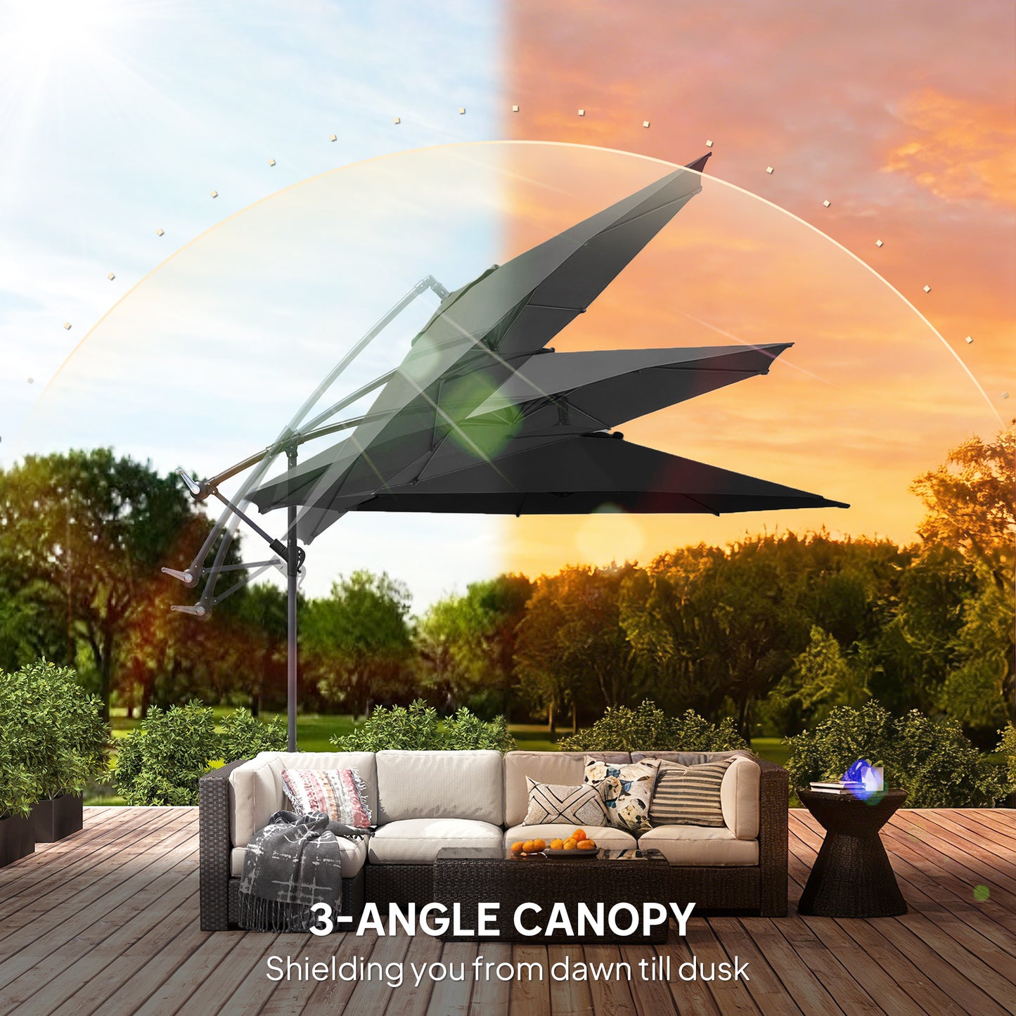 3 m Overhanging Cantilever Parasol, with Cross Base