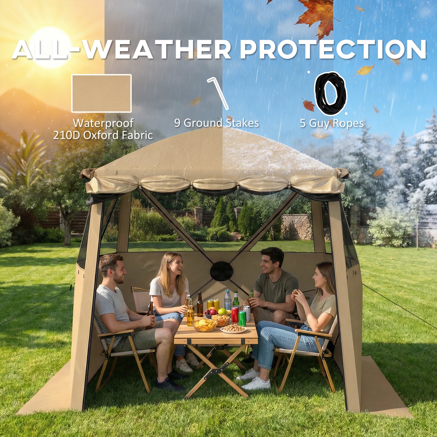 Pop Up Gazebo Waterproof Instant Shelter with Awning Mesh Windows