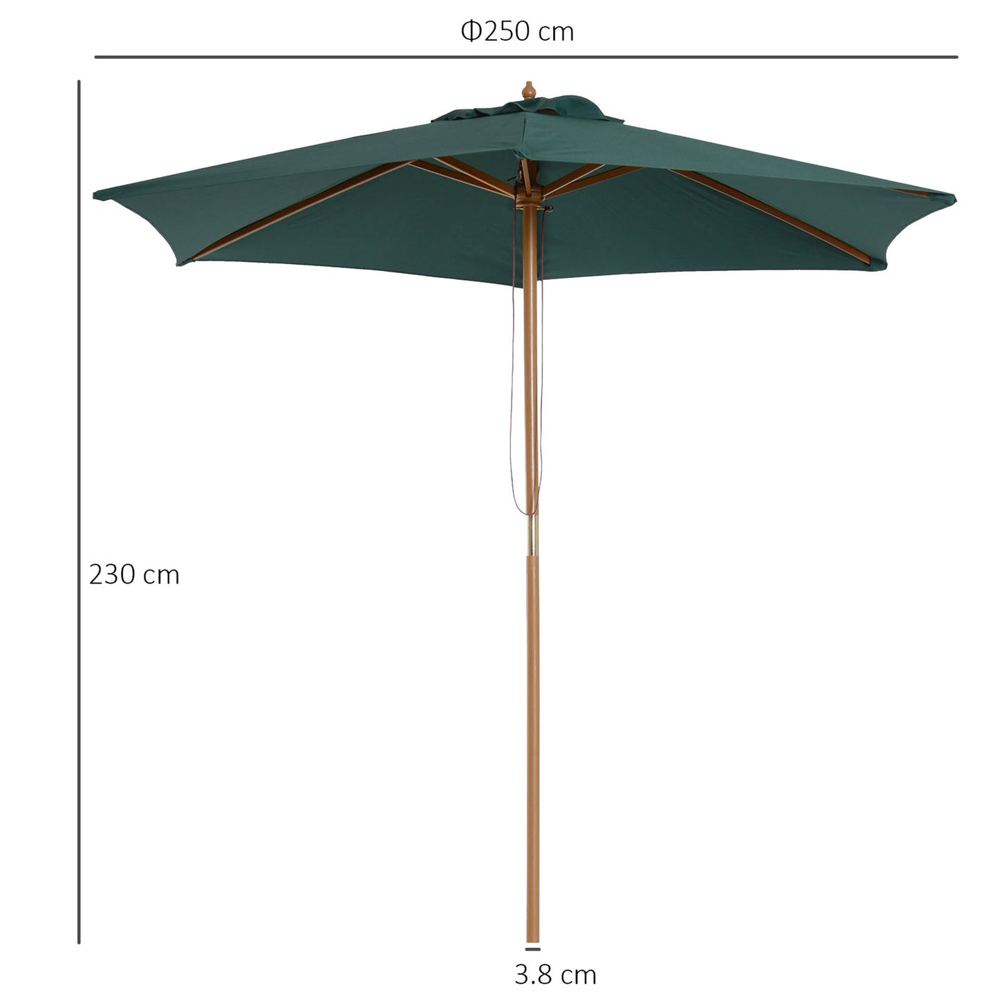 2.5m Wood Garden Parasol Sun Shade Patio Outdoor Wooden Umbrella (1)