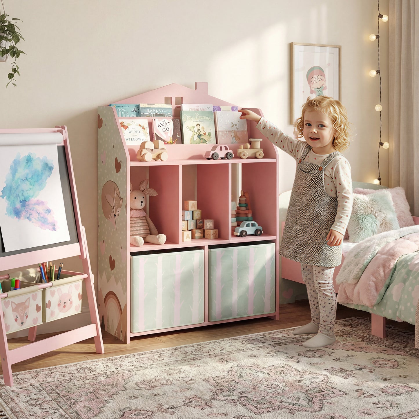 Kids Bookshelf with Storage, Toy Storage Unit with Book Display