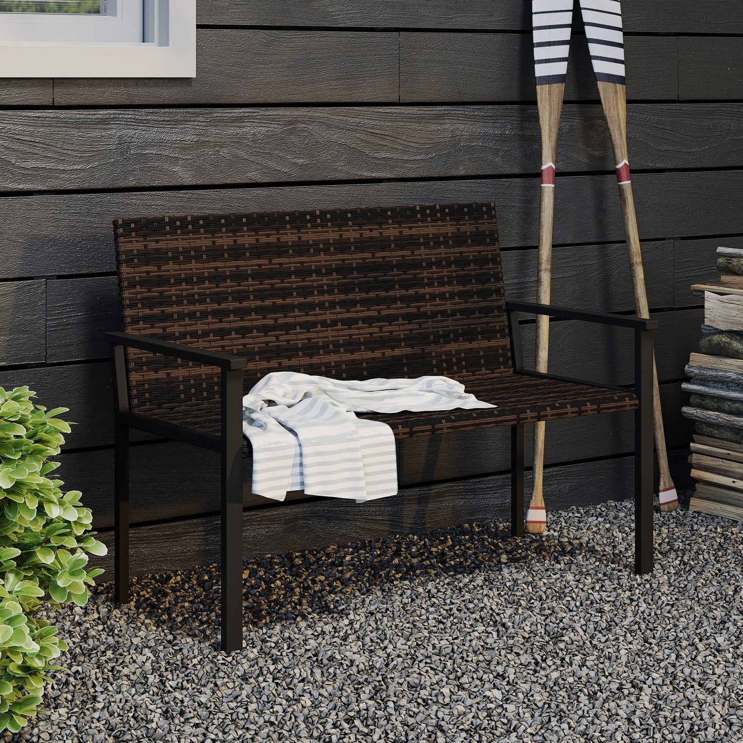 2 Seater Rattan Garden Bench