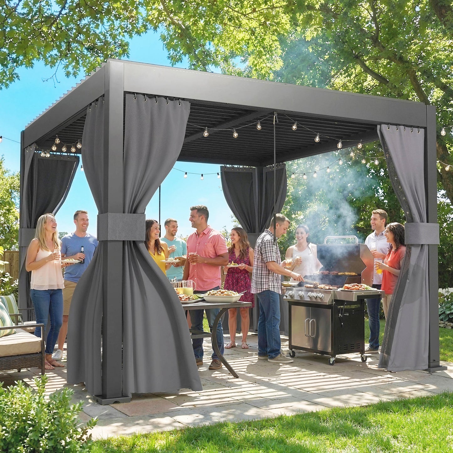 3 x 3 m Louvered Pergola with Adjustable Metal Louvred Roof