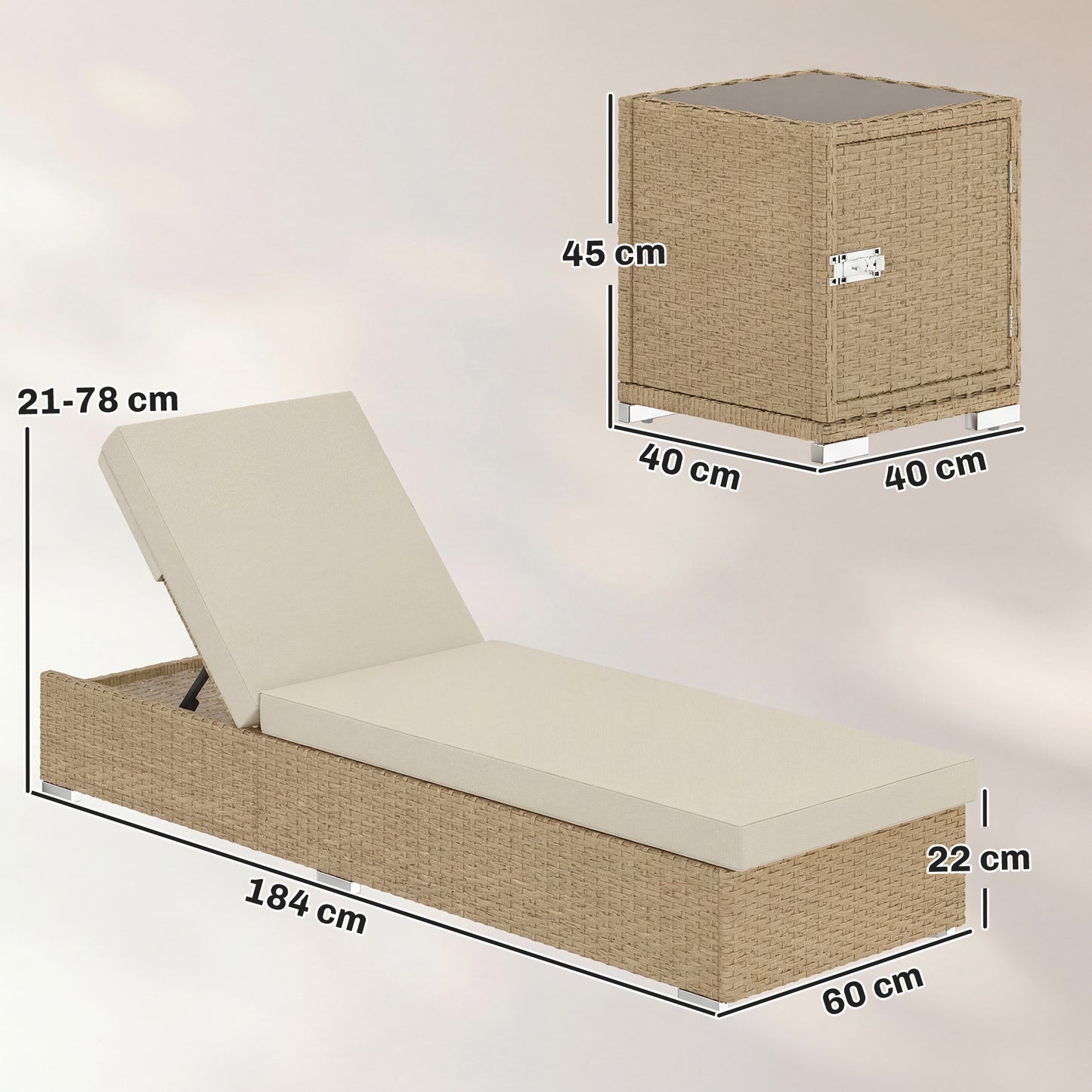 Rattan Sun Loungers Set of 2 with Side Table