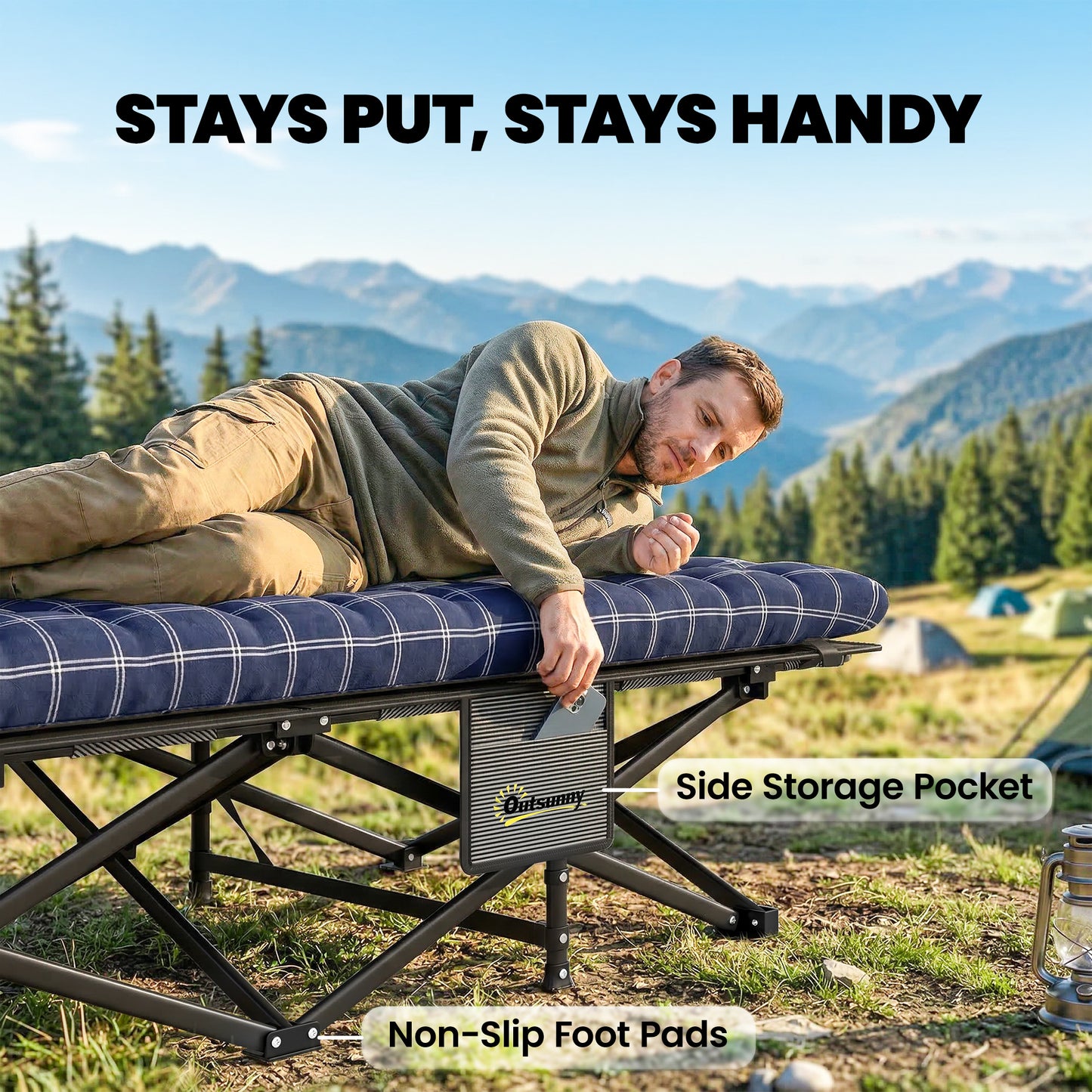 Camping Cot with Soft Pad, 80cm Extra Wide Folding Cots