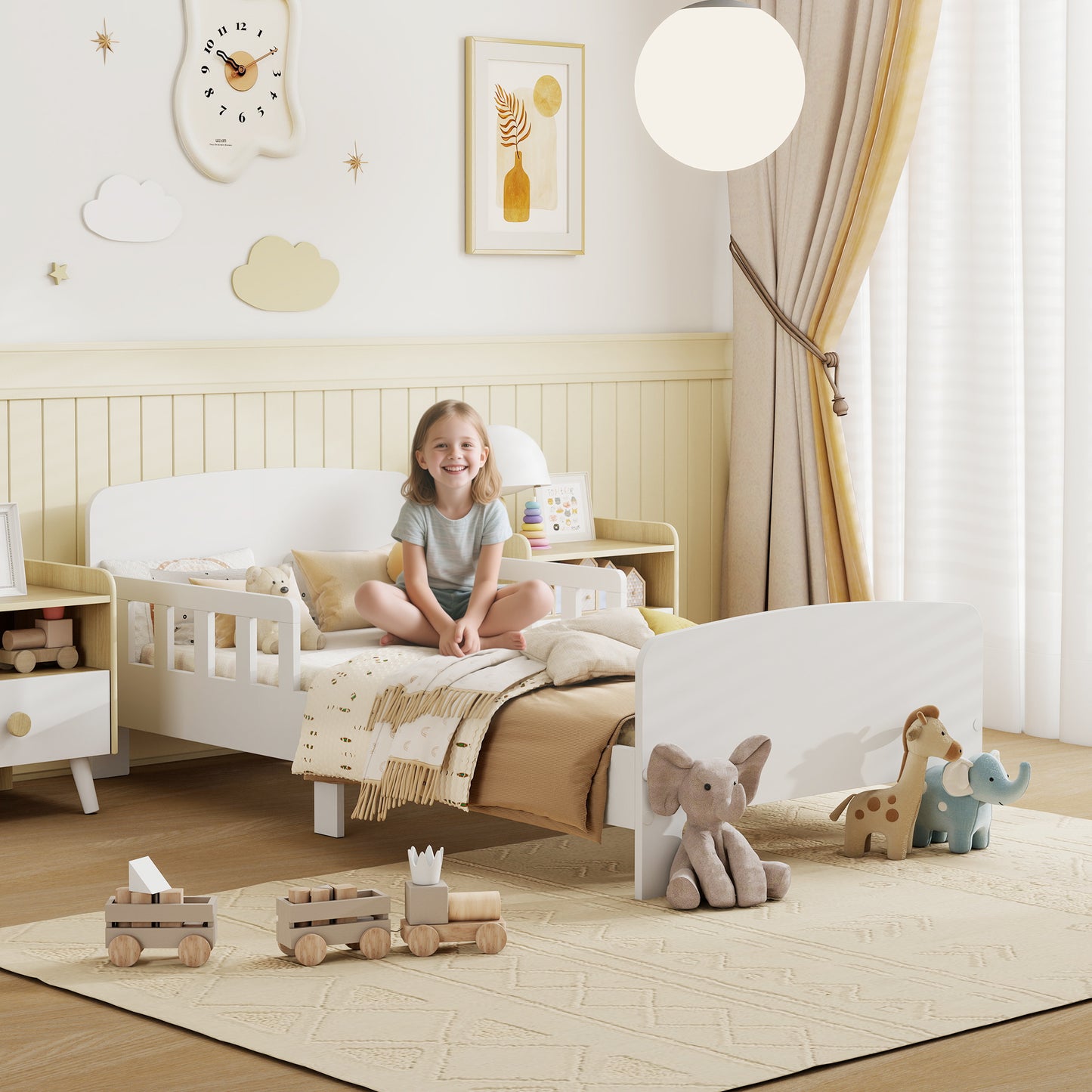 Toddler Bed, Kids Bed Frame with Safety Side Rails