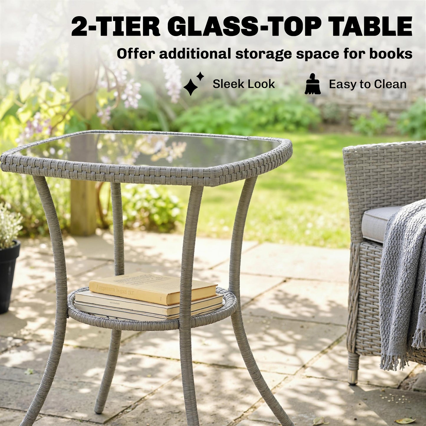 3 Piece Rattan Bistro Set, PE Wicker Garden Furniture Conversation