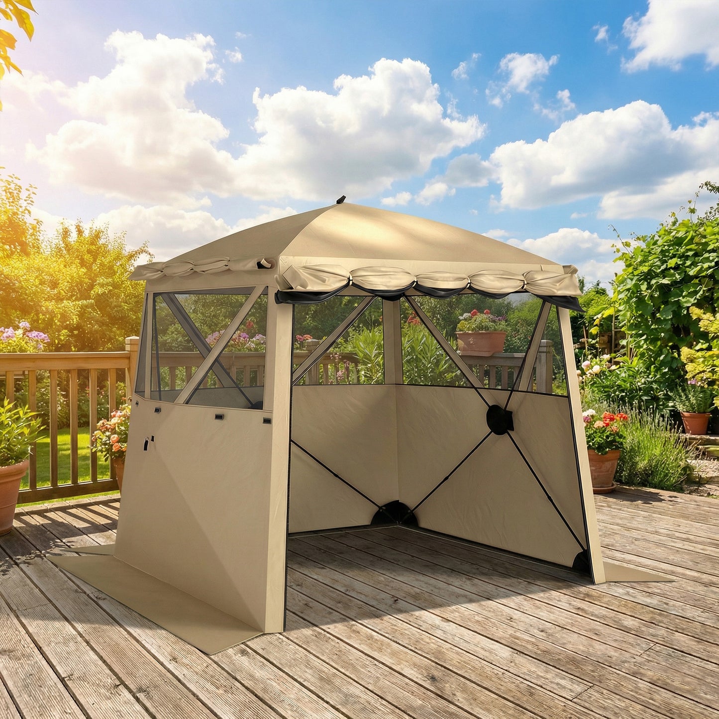 Pop Up Gazebo Waterproof Instant Shelter with Awning Mesh Windows