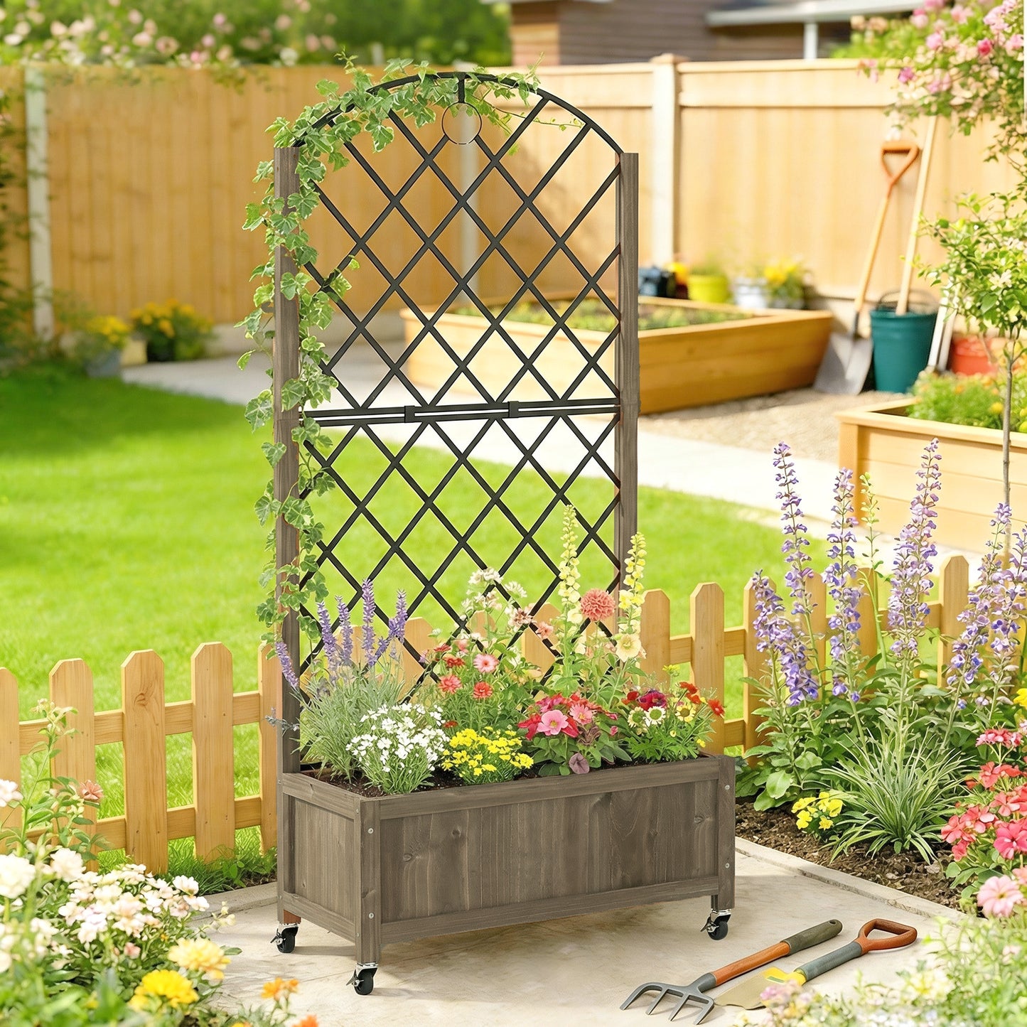 Raised Garden Bed with Metal Trellis