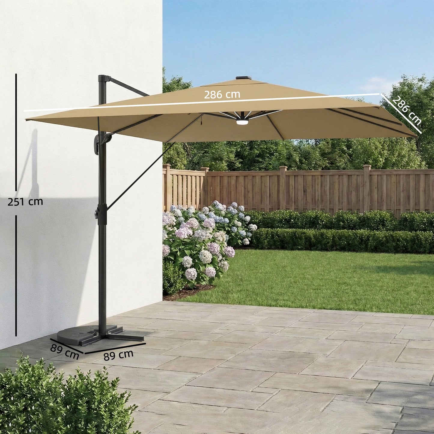 3 x 3 m Garden Cantilever Parasol with Light