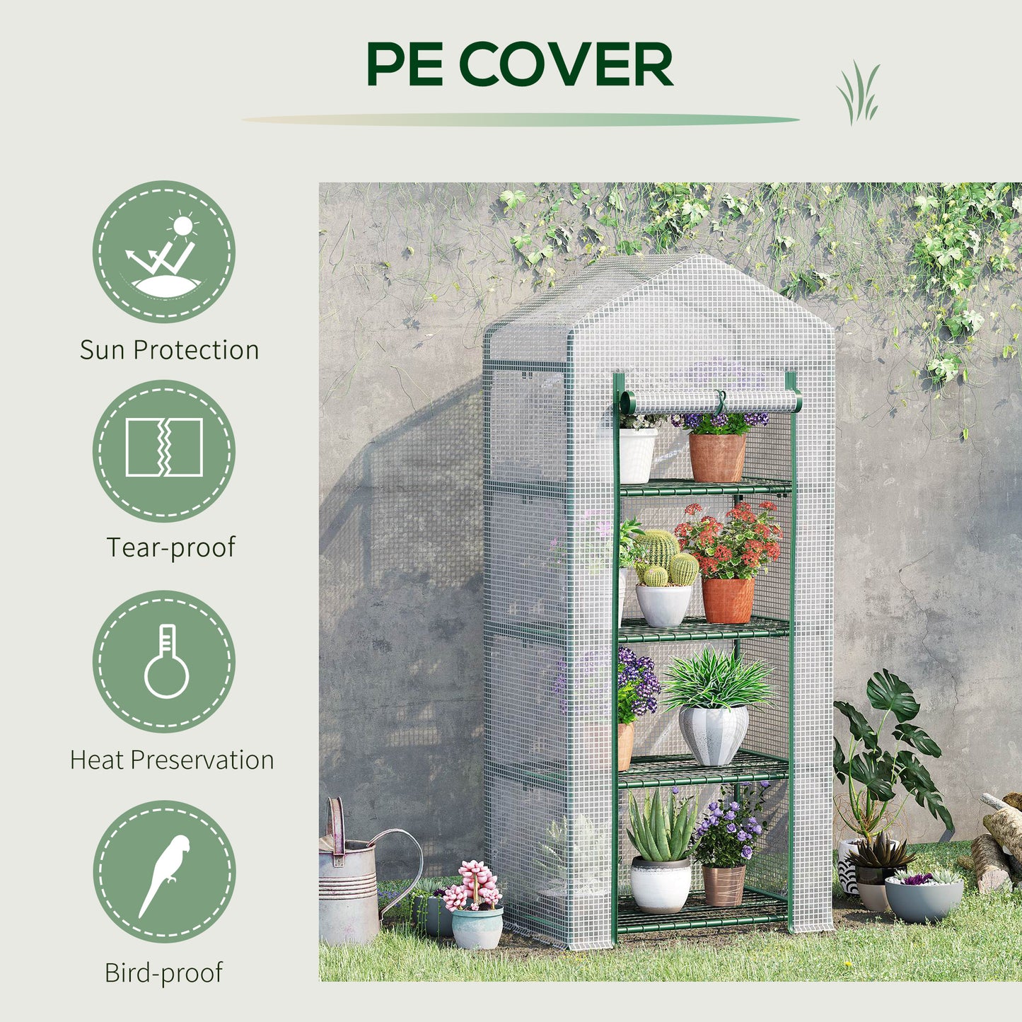 4 Tier Mini Greenhouse, Portable Compact Green House
