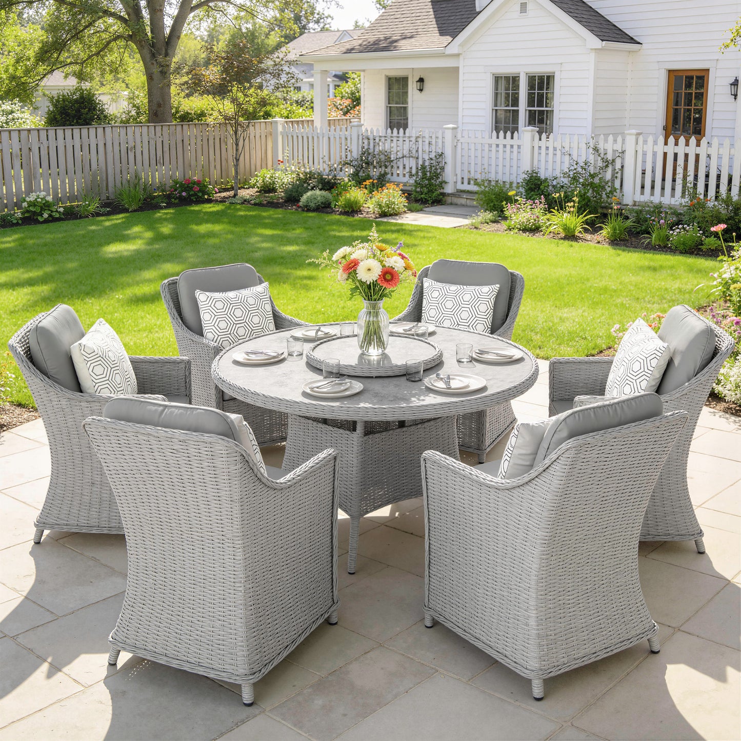 Rattan Dining Set with Turntable