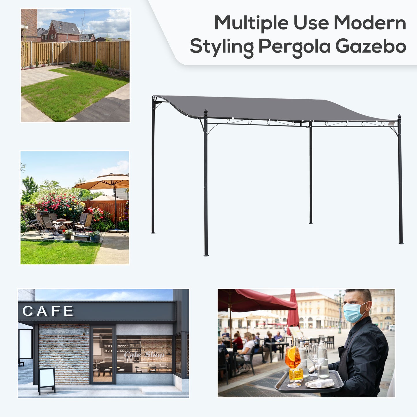 4 x 3 Meters Canopy Metal Wall Gazebo Awning Garden Marquee Shelter