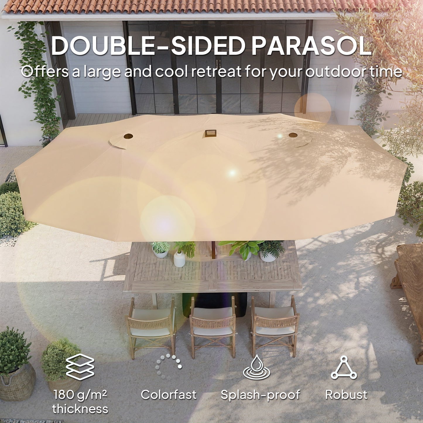 Patio Umbrella Double-Sided Outdoor Umbrella with Solar Lights Base