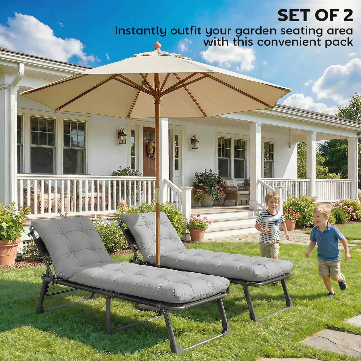 Sun Lounger Cushions Only, Garden Lounge Chair Cushions Set of 2