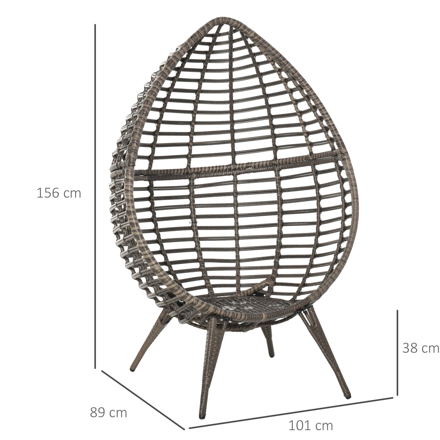 Teardop PE Wicker Rattan Chair w/ Thick Cushions 4 Legs Outdoor