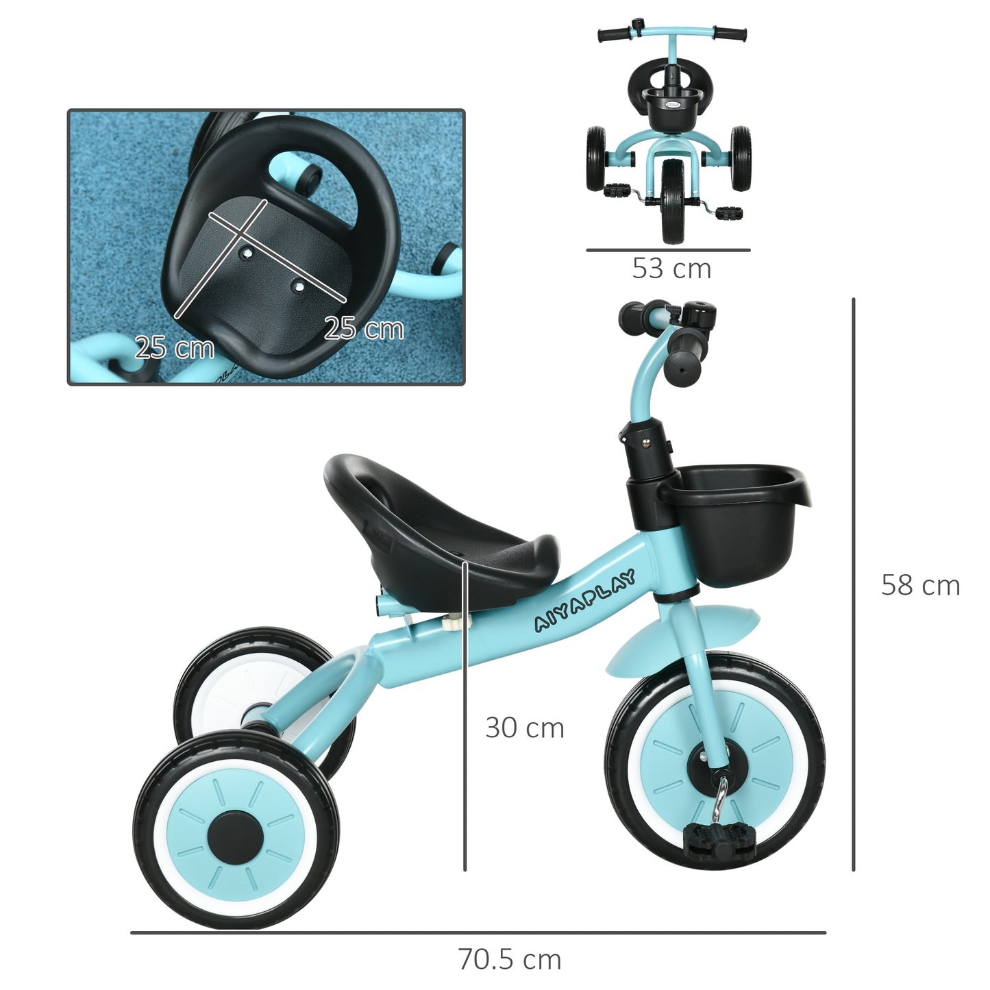 Kids Trike, Tricycle, with Adjustable Seat, Basket, Bell