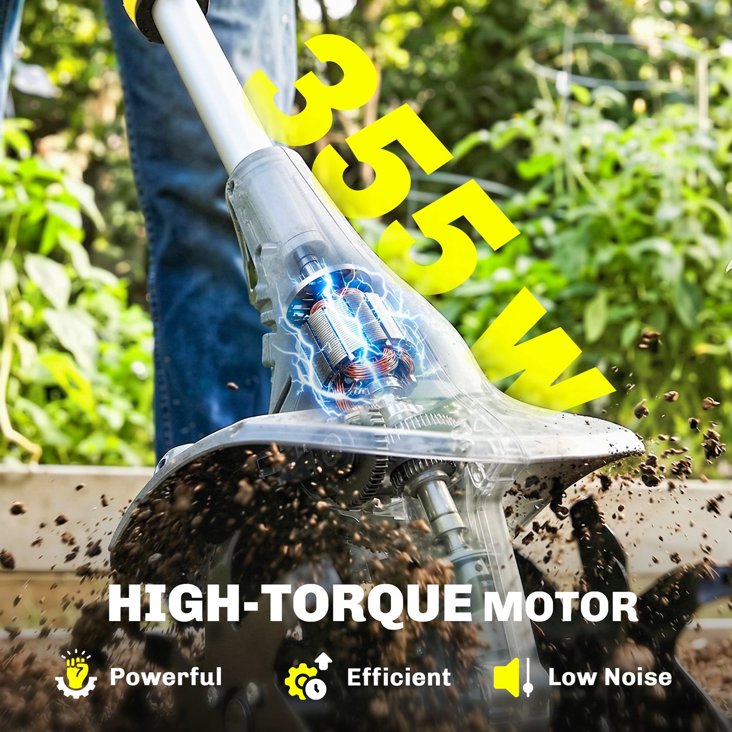 Cordless Tiller, 18V Electric Garden Rotavator