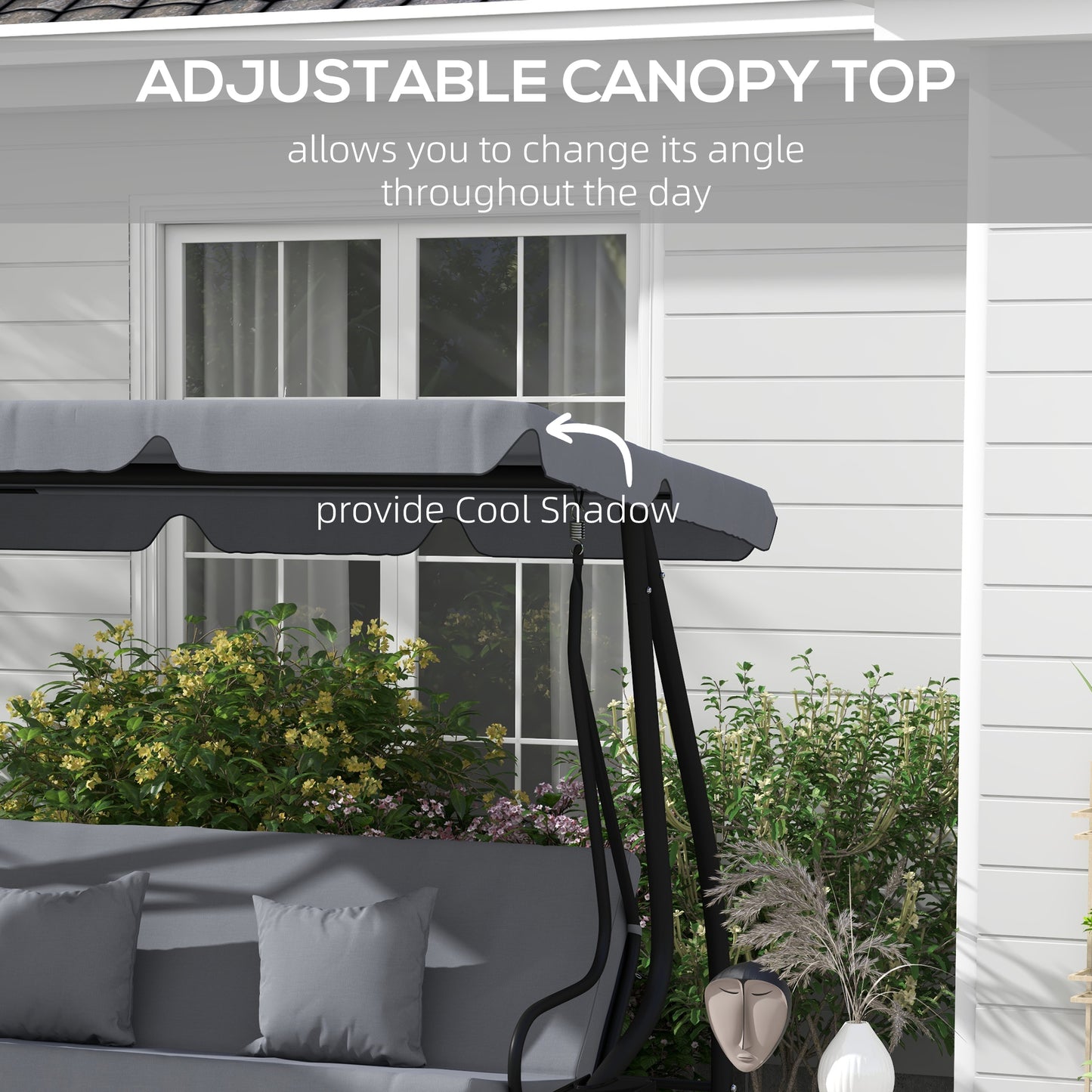 Three-Person garden Swing Chair, with Adjustable Canopy
