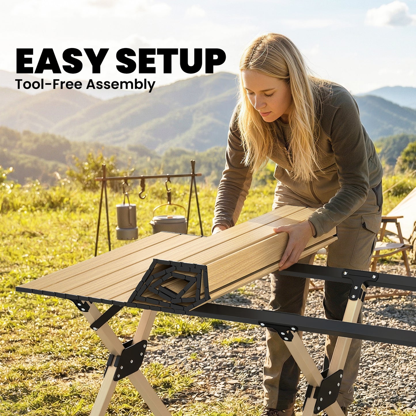 4ft Folding Camping Table, Waterproof Picnic Table with Roll Up Top