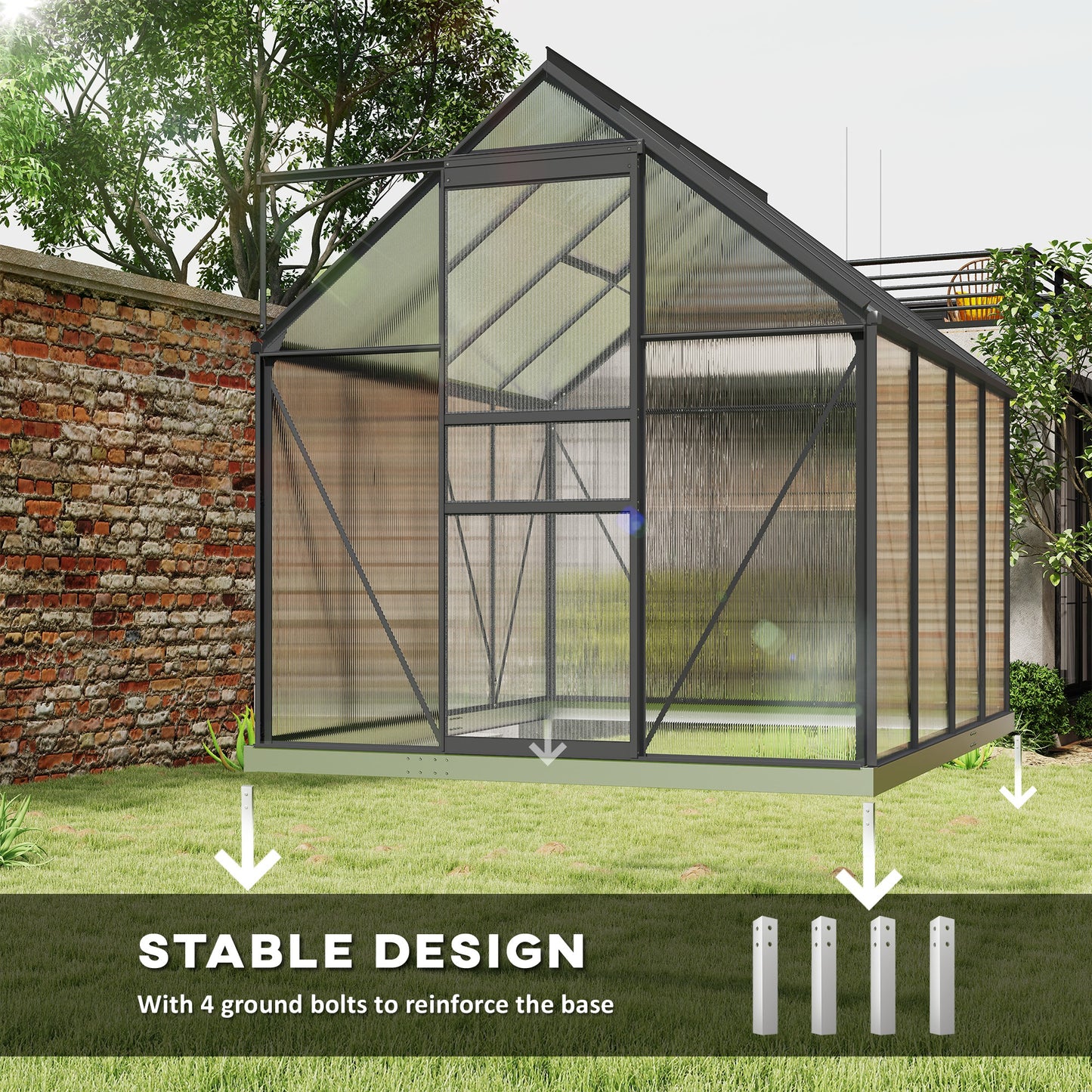 190 x 253 cm Walk-In Polycarbonate Greenhouse