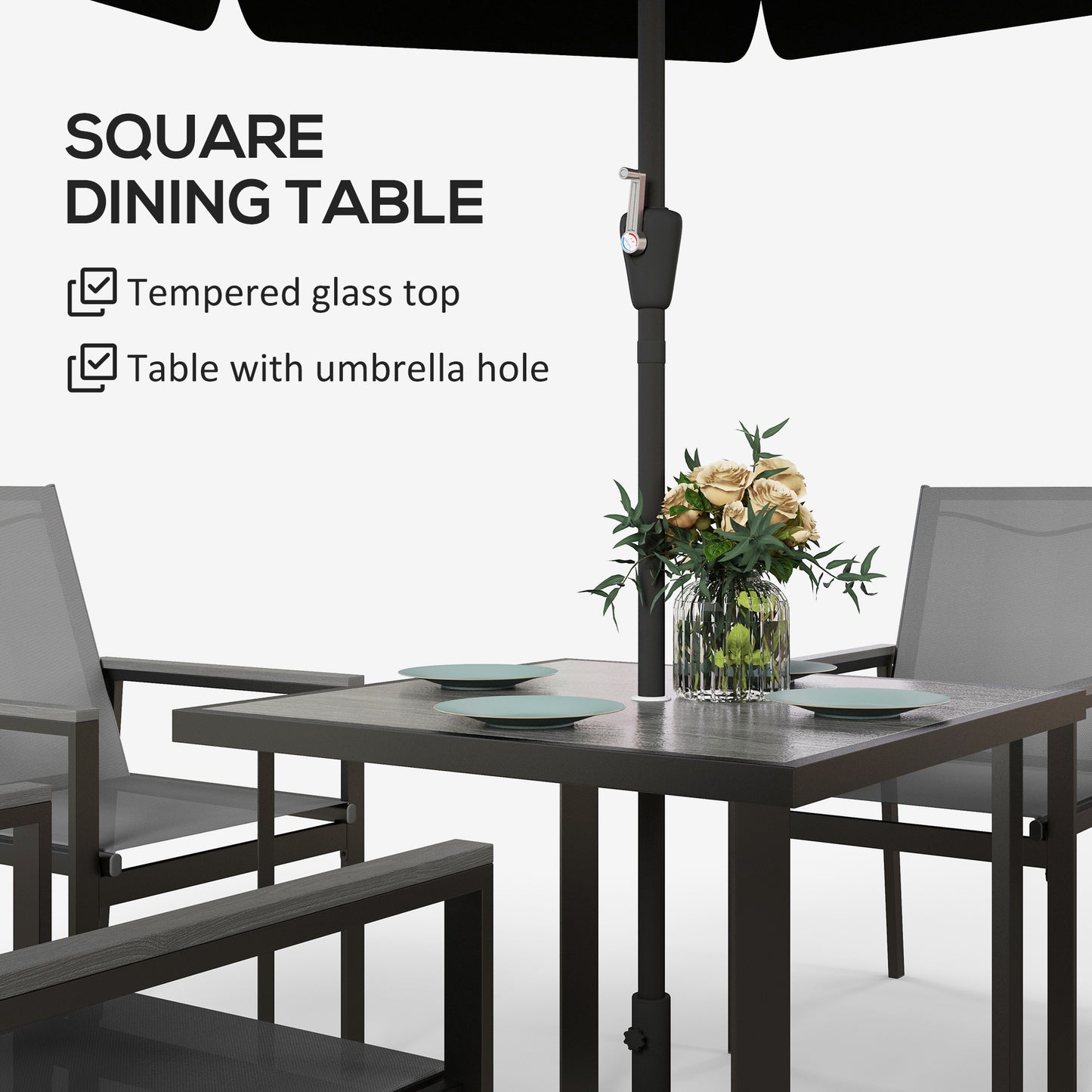 Five-Piece Metal Dining Set, with Glass-Top Table