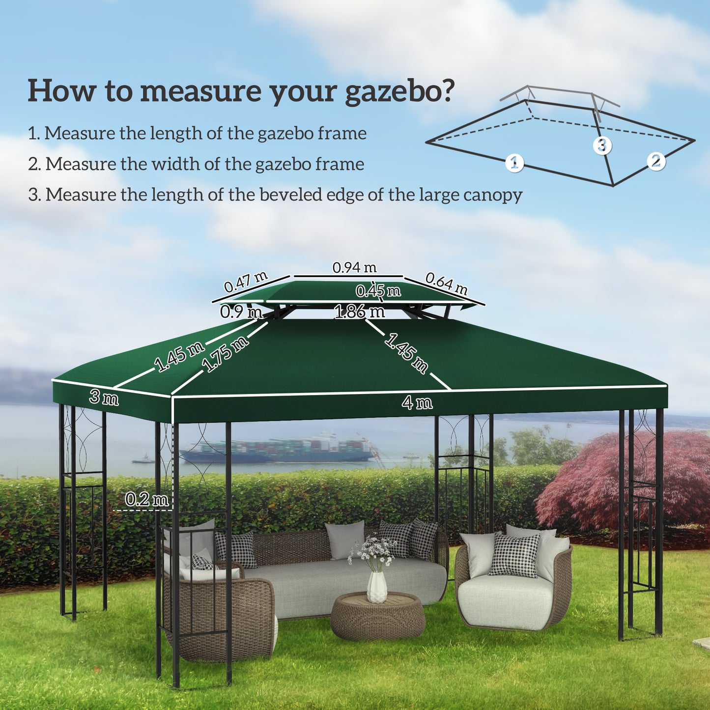 Gazebo Roof Replacement, for 3 x 4m Frames