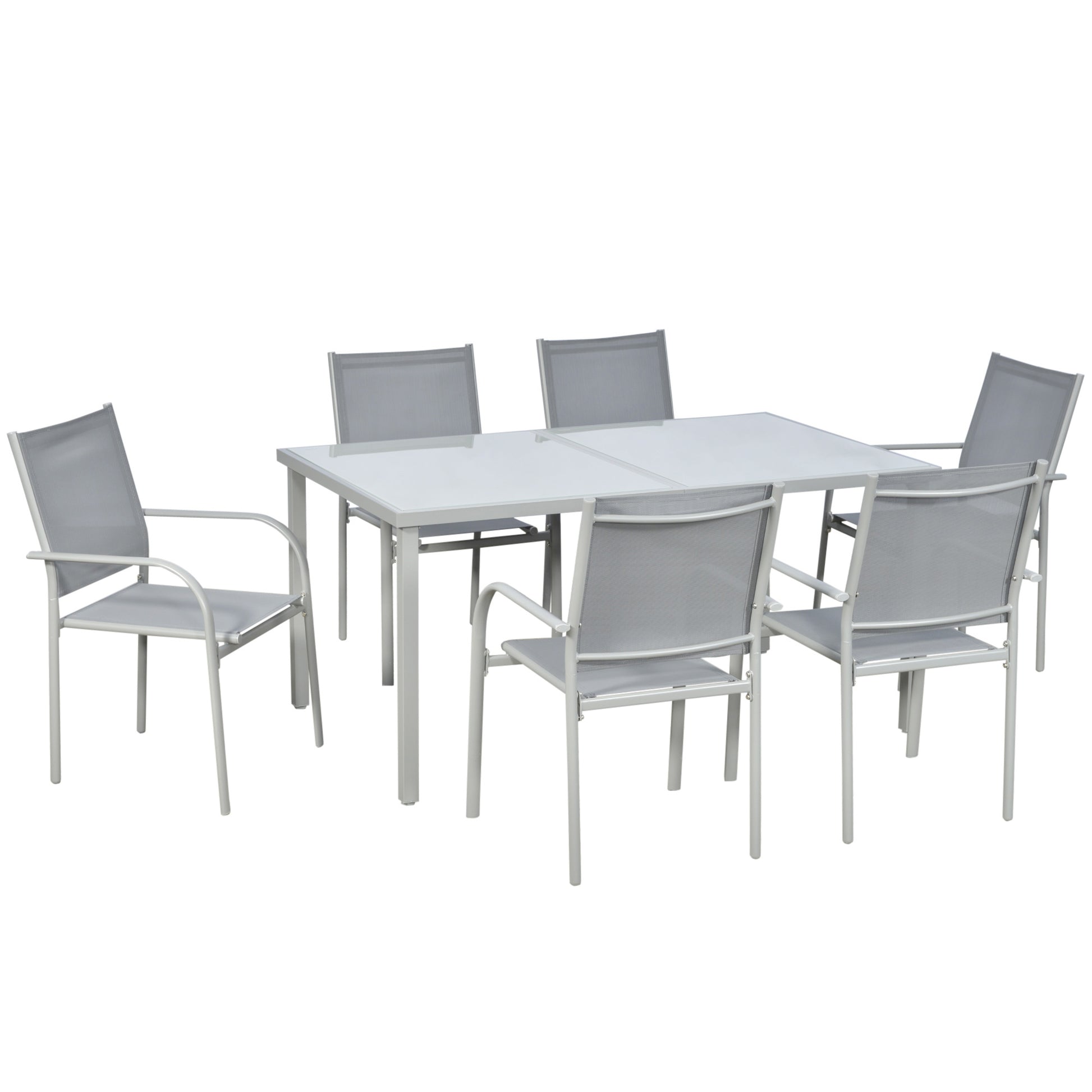 7 Piece Garden Dining Set, Outdoor Table and 6 Stackable Chairs