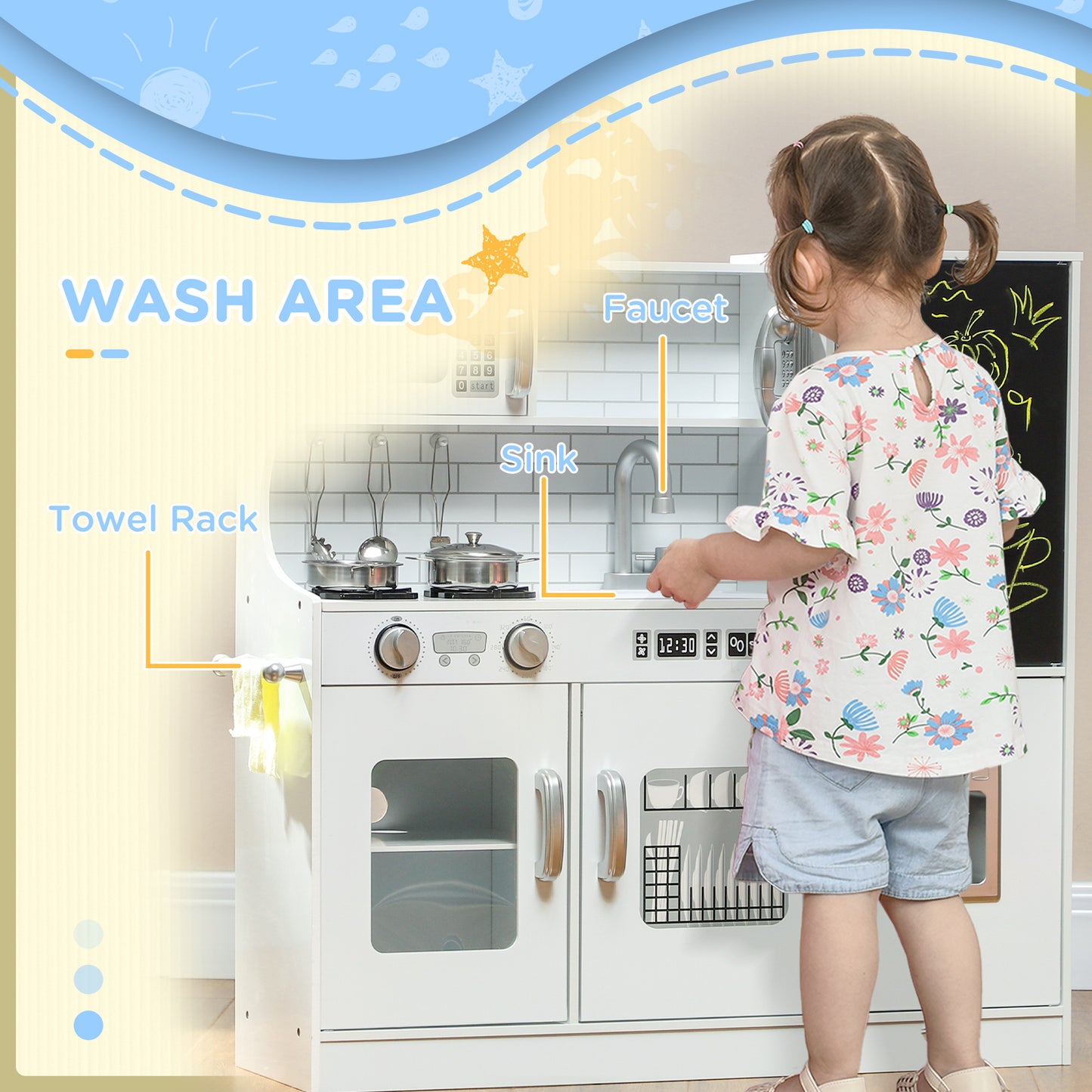 Pretend Play Kitchen, Kids Kitchen Playset, with Toy Phone