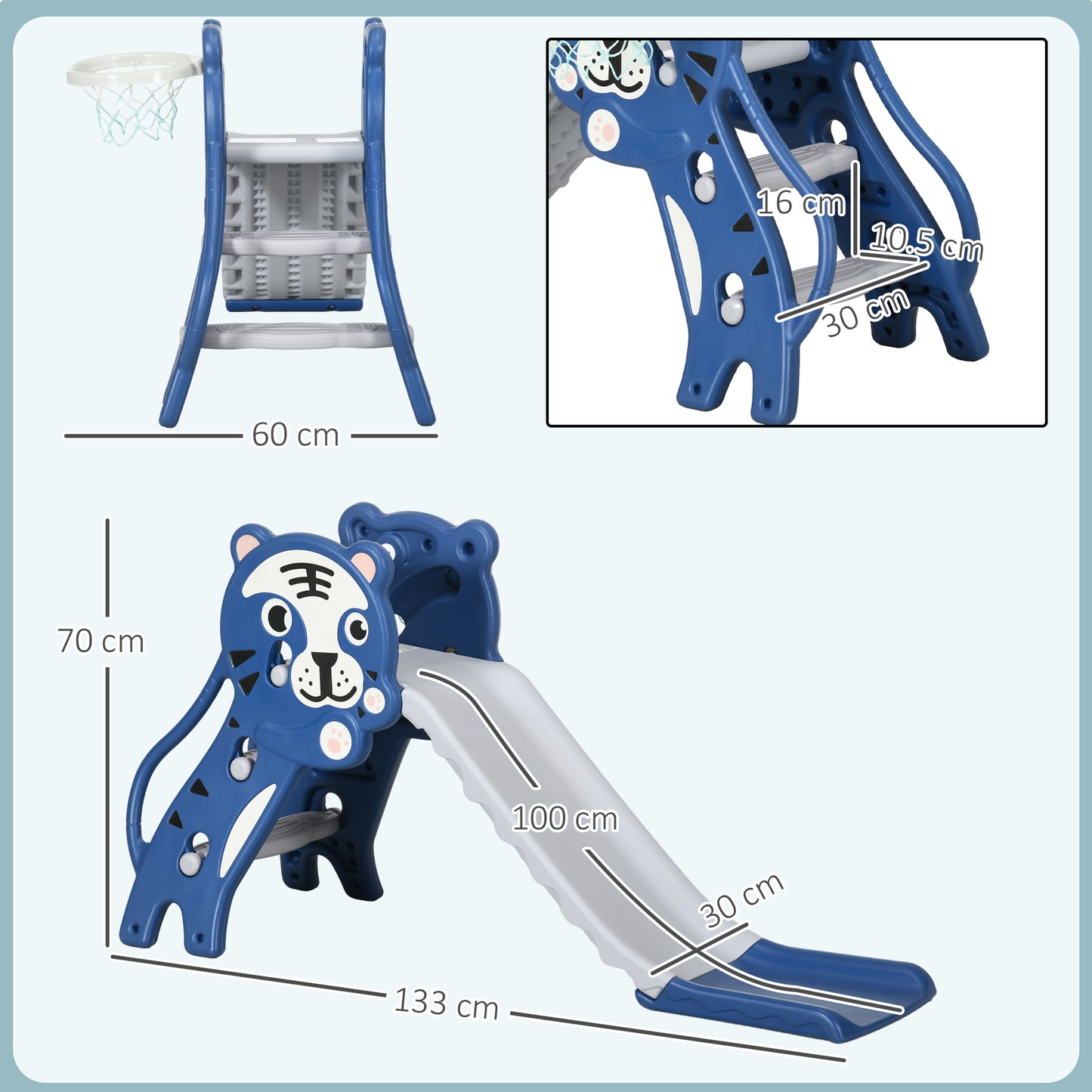 3 in 1 Baby Slide for Indoor Use with Climber, Basketball Hoop