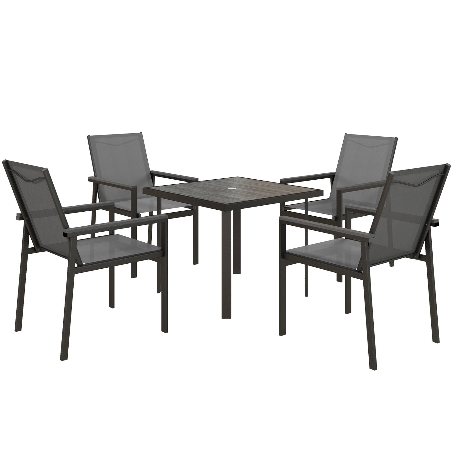 Five-Piece Metal Dining Set, with Glass-Top Table