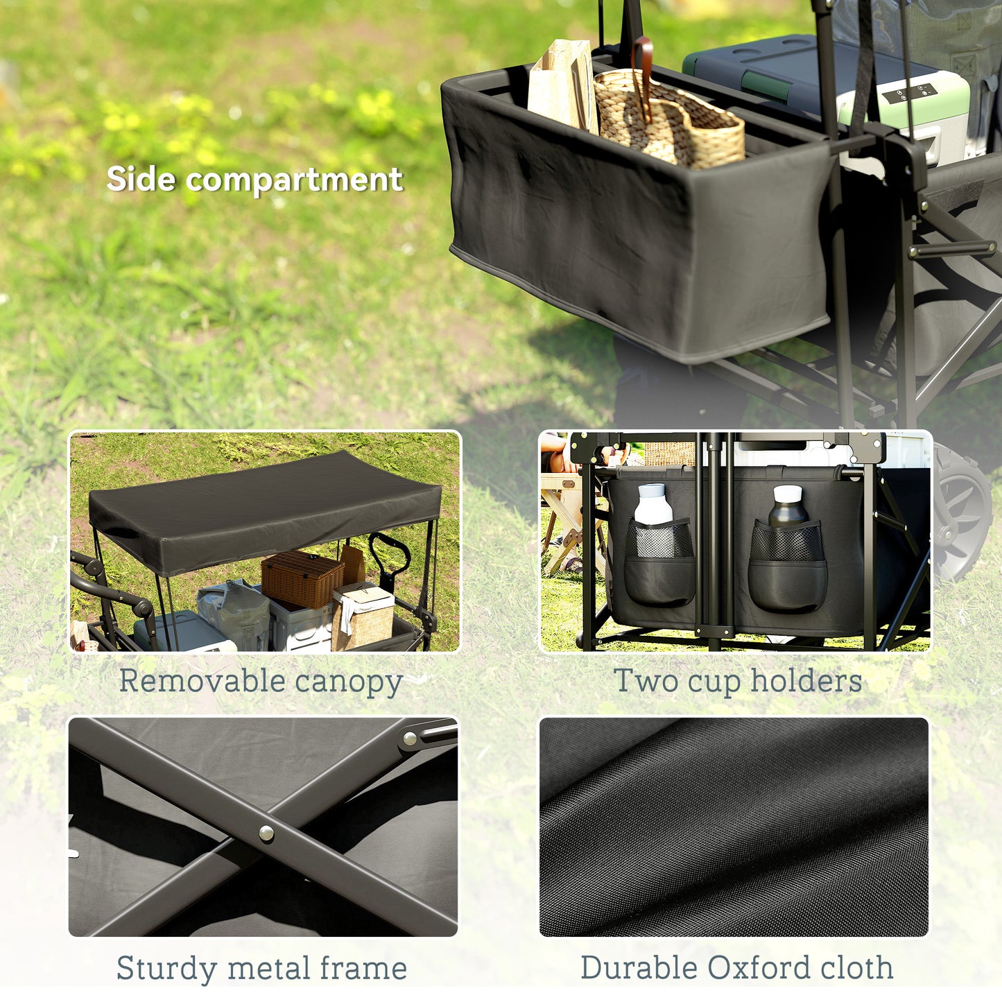 Folding Trolley Cart Storage Wagon Beach Trailer 4 Wheels