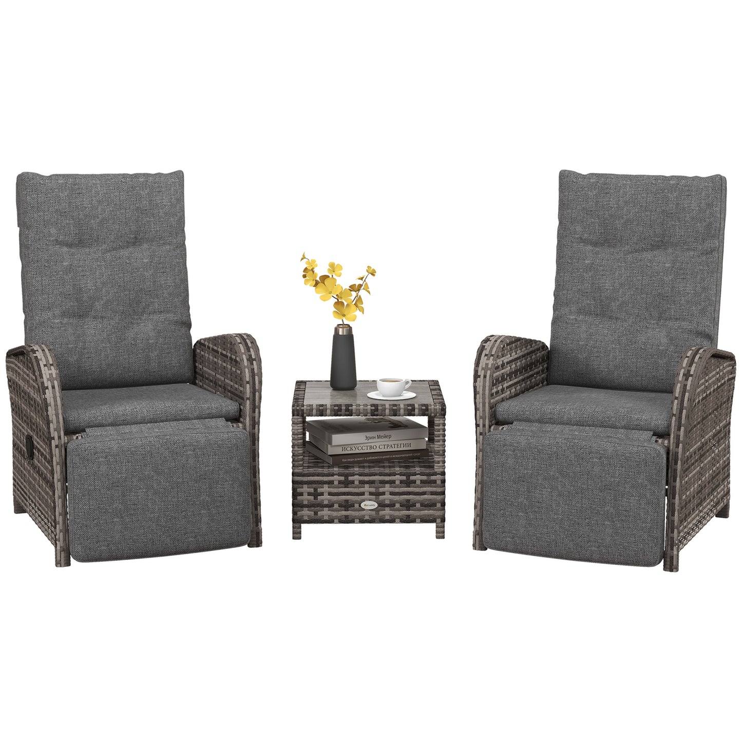 2 Seater Patio Rattan No Installation Chaise Lounge Sofa Set