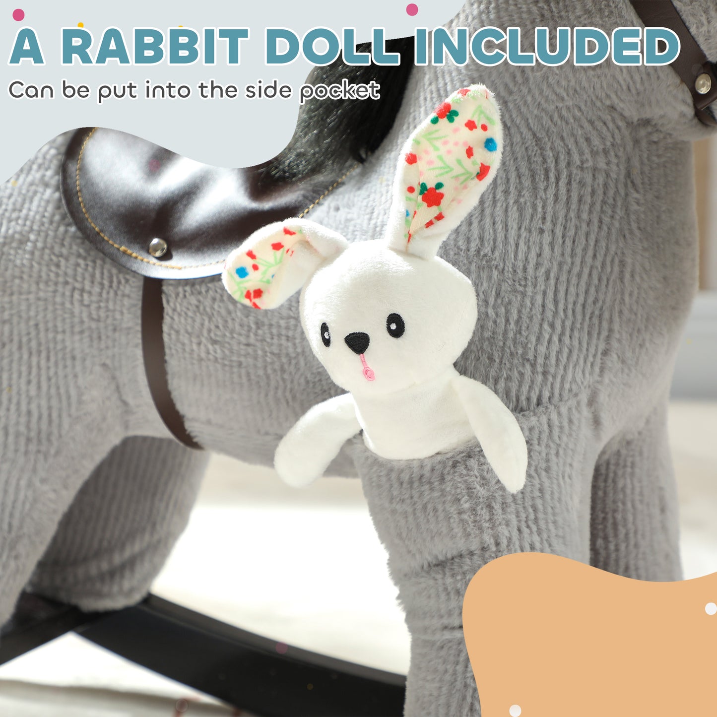 Baby Rocking Horse, Plush Ride on Toy with Handle Grip