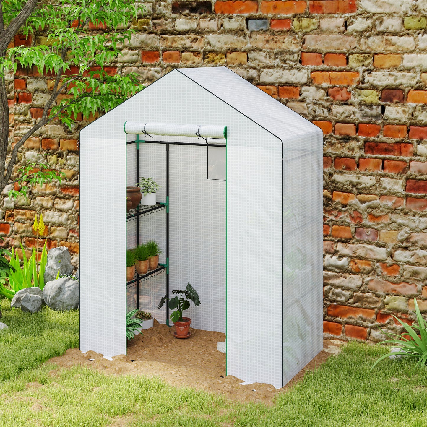 143 x 74cm Walk-In Greenhouse, with Shelves