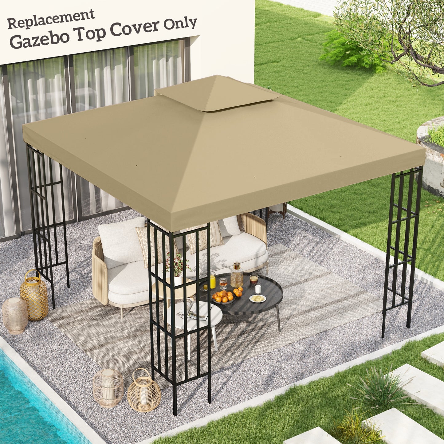 3(m) Gazebo Top Cover Double Tier Canopy Replacement Pavilion Roof