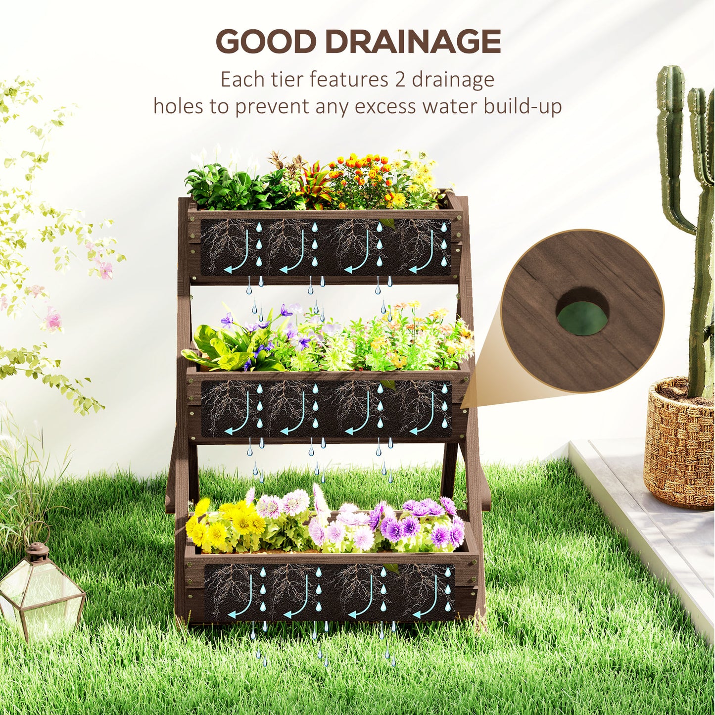 3 Tier Raised Garden Bed Wooden Elevated Planter Box Kit