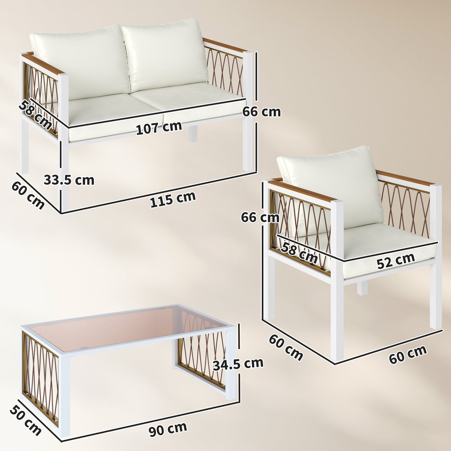 4 Piece Rattan Garden Furniture Set with Loveseat, 2 Armchairs (1)