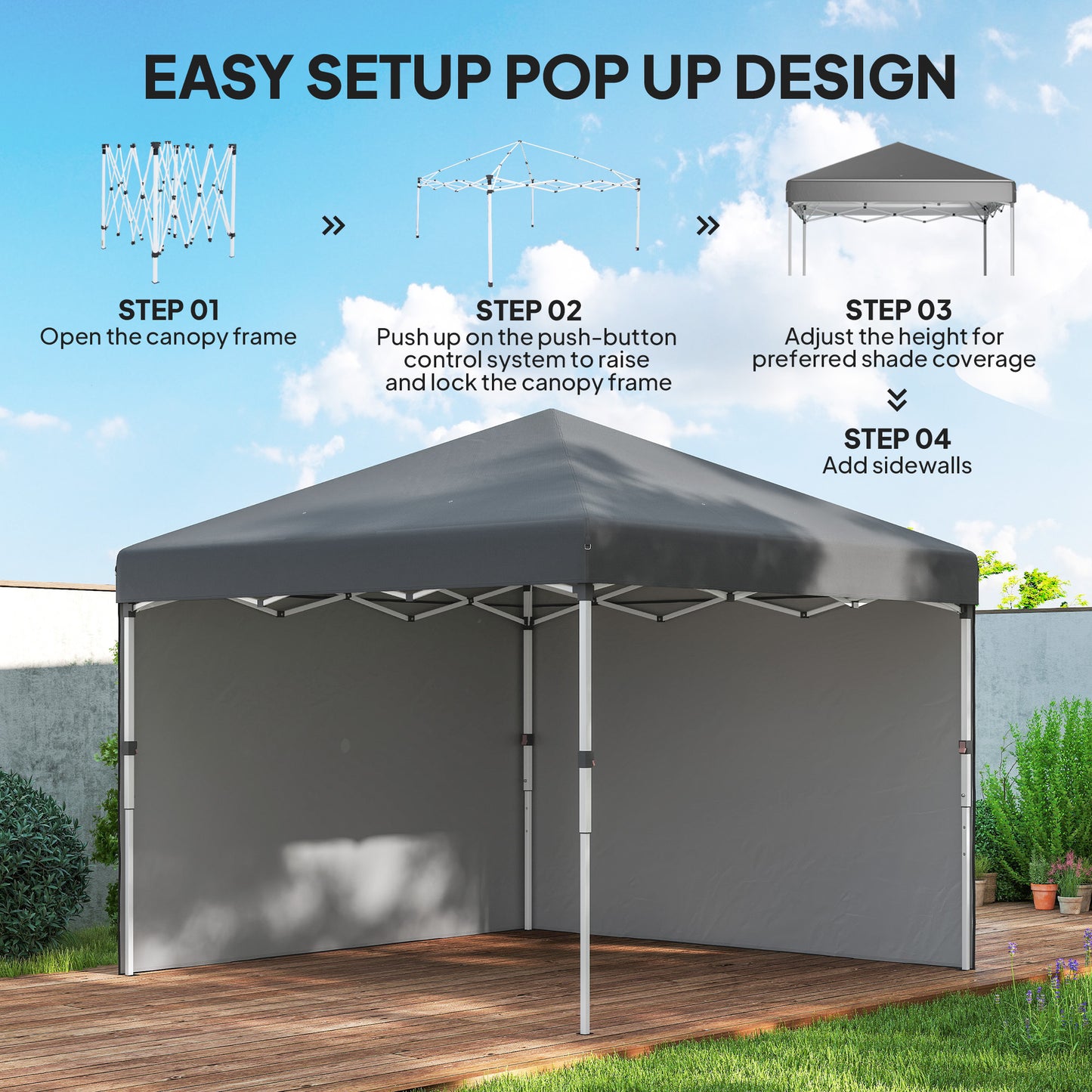 3 x 3 (M) Pop Up Gazebo, UPF 30+ with 2 Sidewalls