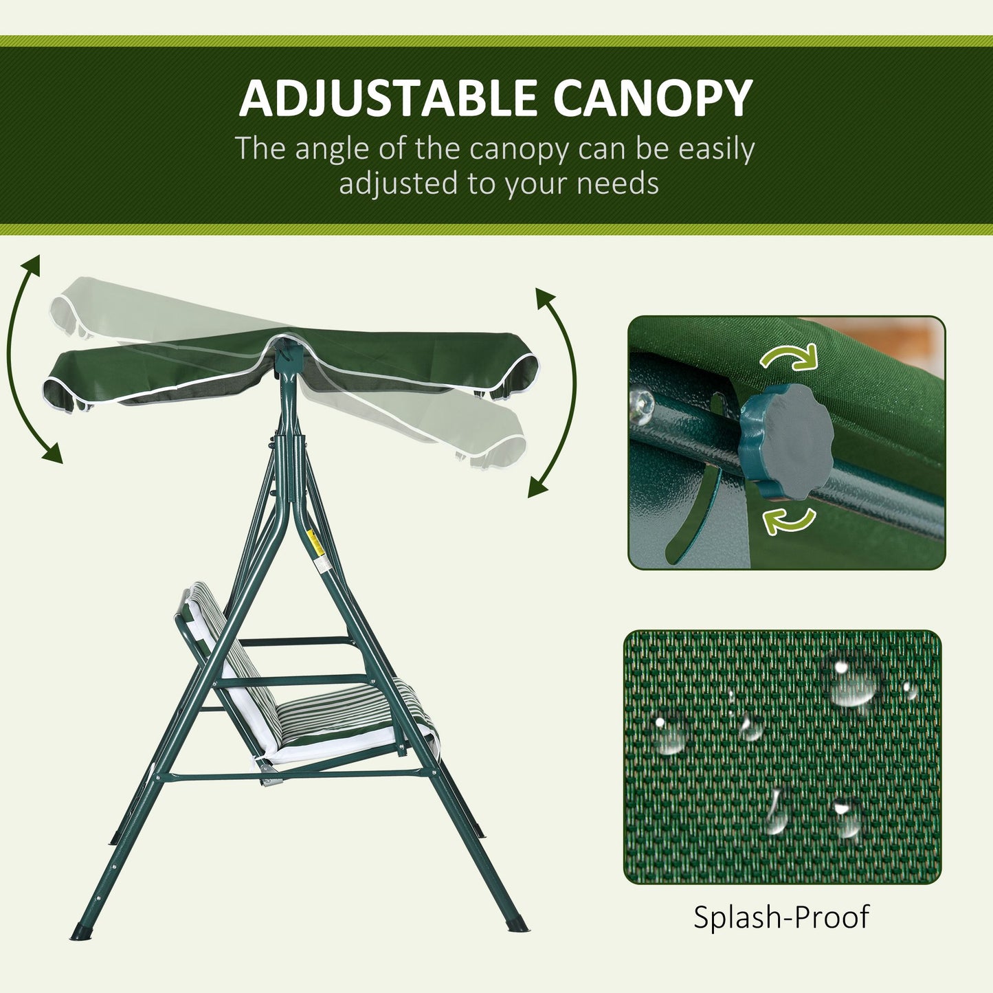 3-Seat Swing Chair Garden Swing Seat with Adjustable Canopy for Patio