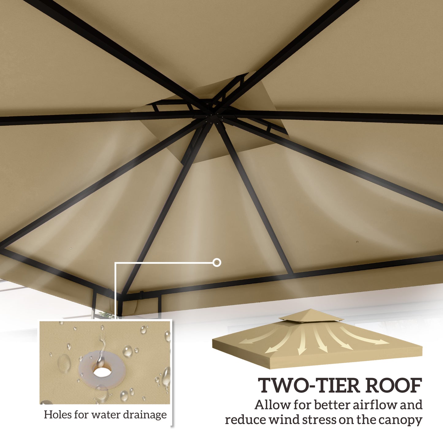 3(m) Gazebo Top Cover Double Tier Canopy Replacement Pavilion Roof