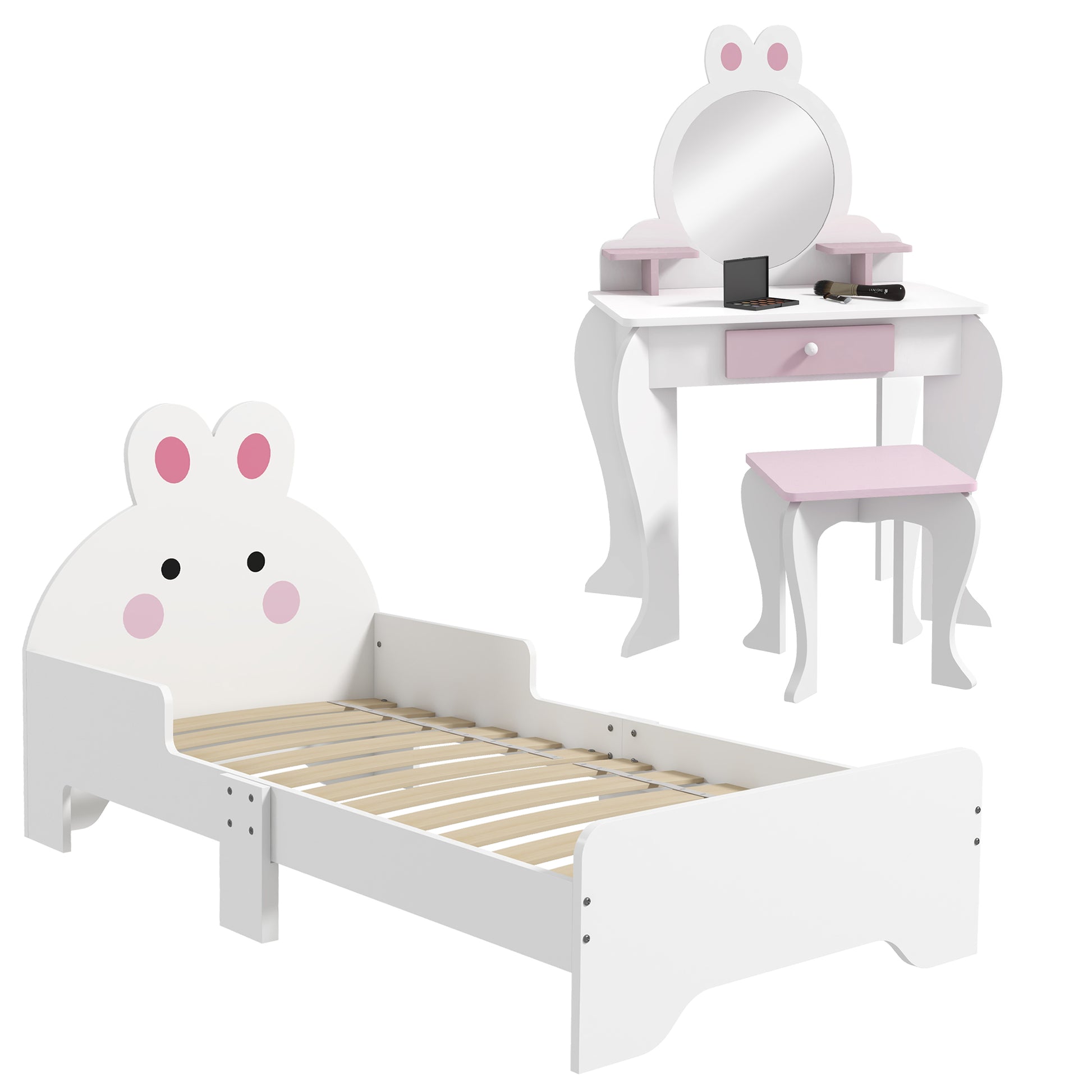 Wooden Kids Bedroom Furniture Set with Kids Dressing Table, Stool