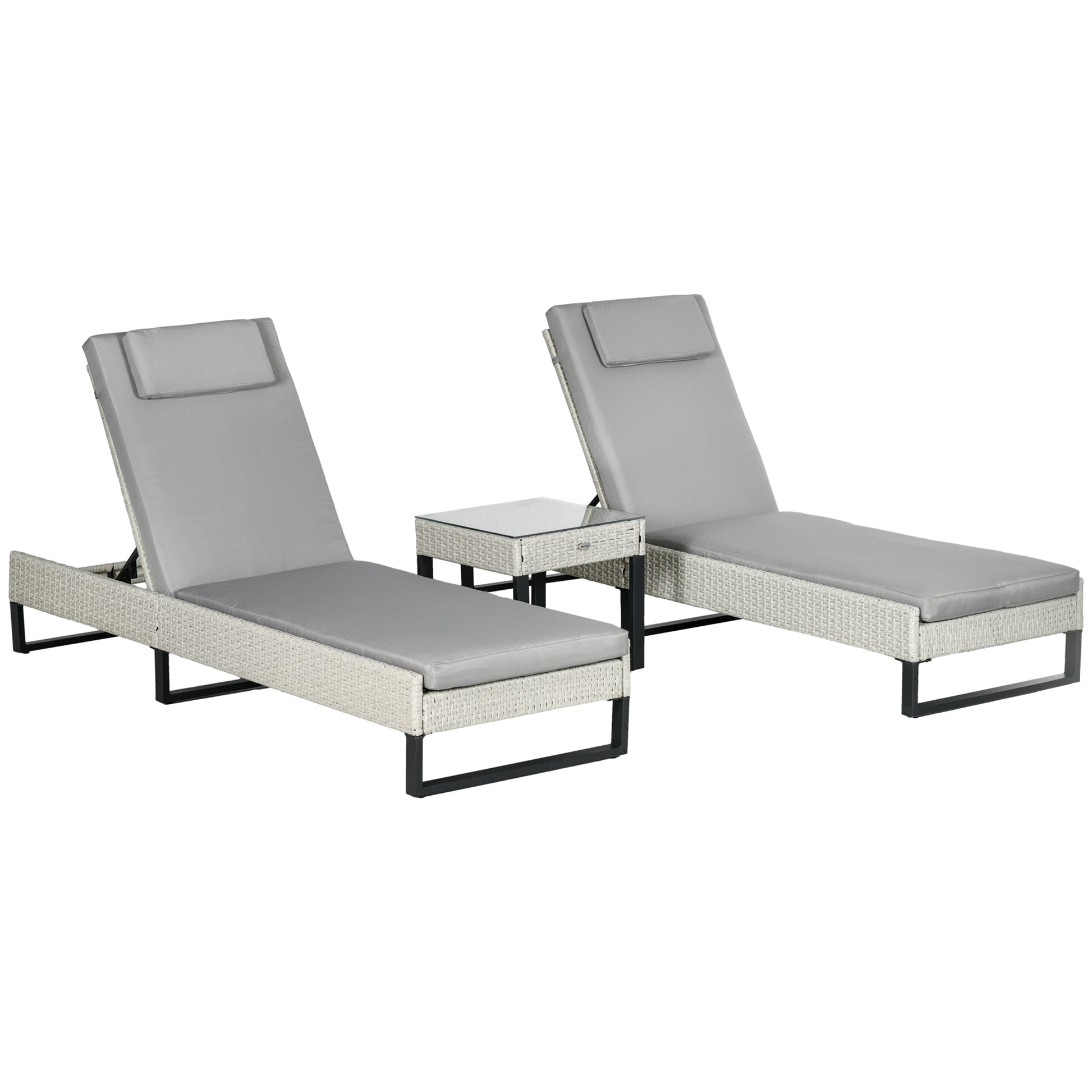 3-piece PE Rattan Sun Lounger Set