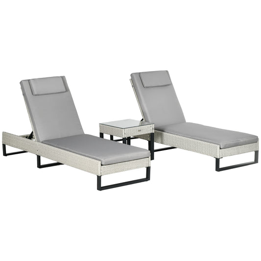 3-piece PE Rattan Sun Lounger Set