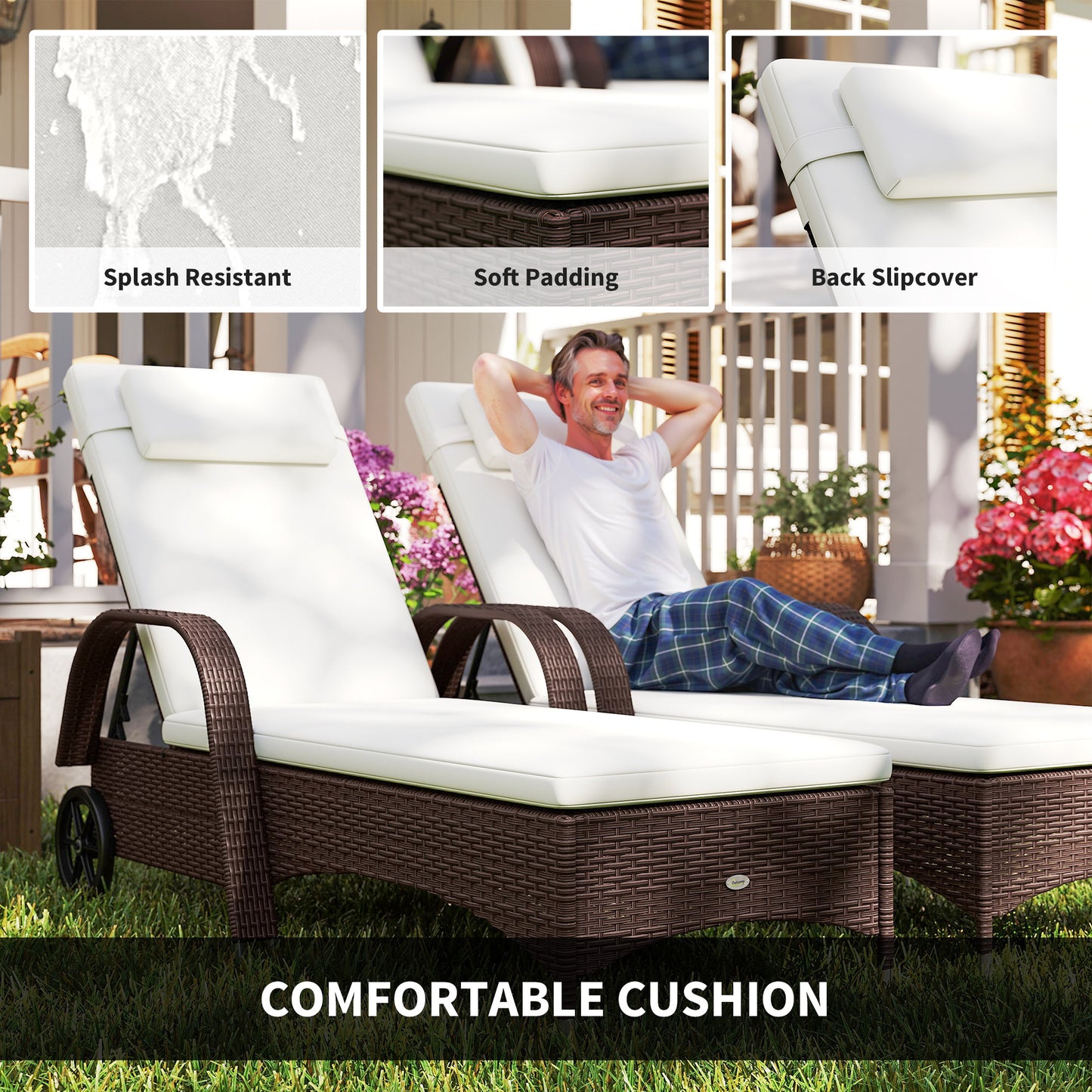 Rattan Sun Loungers for Garden Set of 2 with Side Table