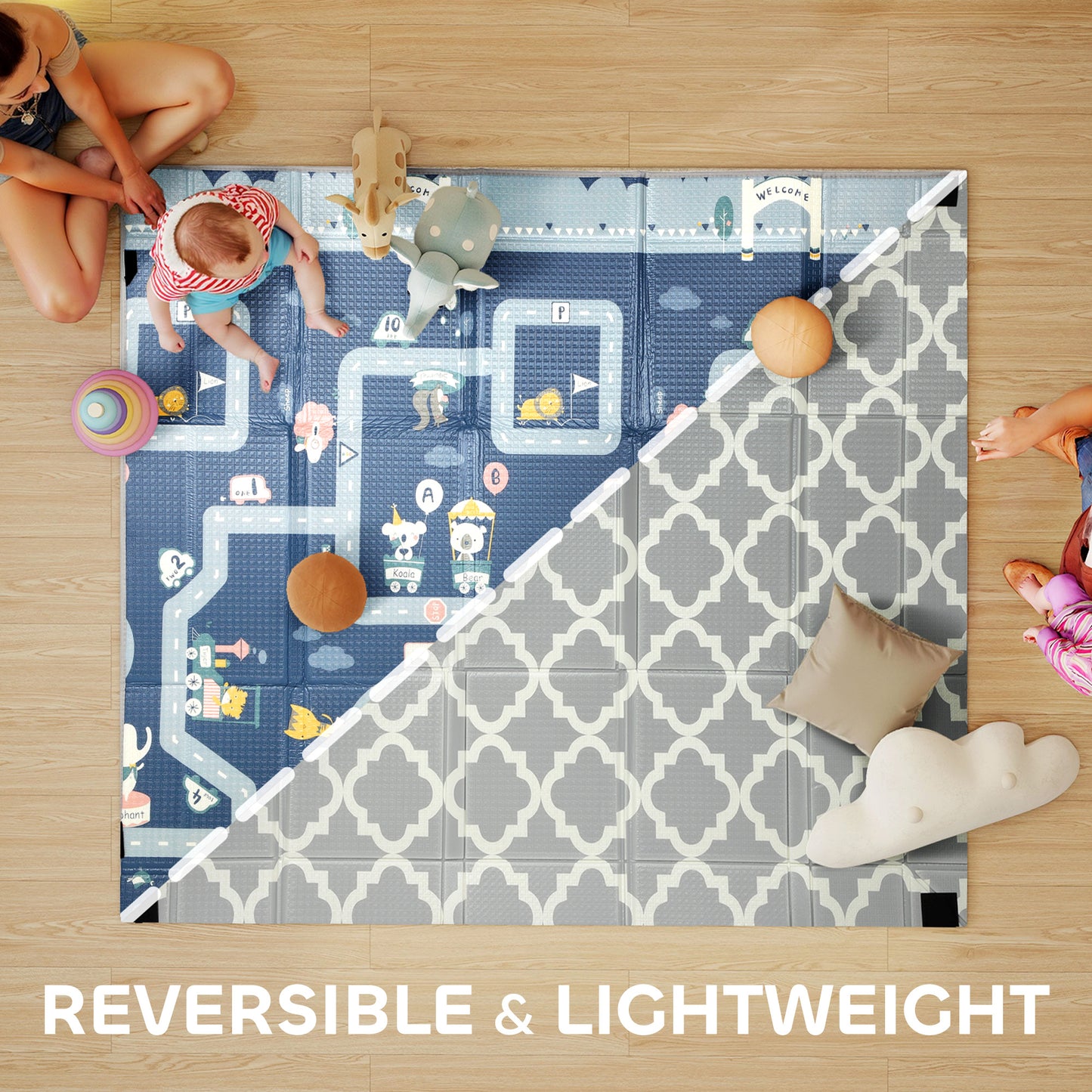 Foldable Baby Play Mat, Baby Playpen, Reversible Foam Playmat